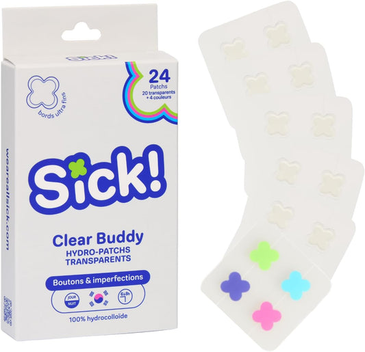 24 Patchs anti Boutons Ultra-Fins 100% Hydrocolloïdes  Dont 20 Patchs Transparents Et 4 Patchs Colorés - Patch Anti-Acné Jour Et Nuit - Absorbe Les Impuretés Du Bouton En 6 À 8H - Korean Skincare